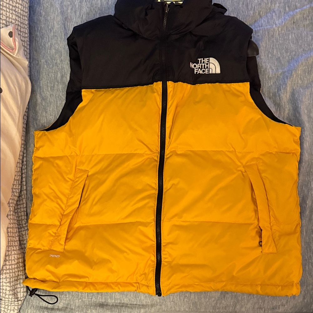 The North Face Black and Yellow Hooded Vest
